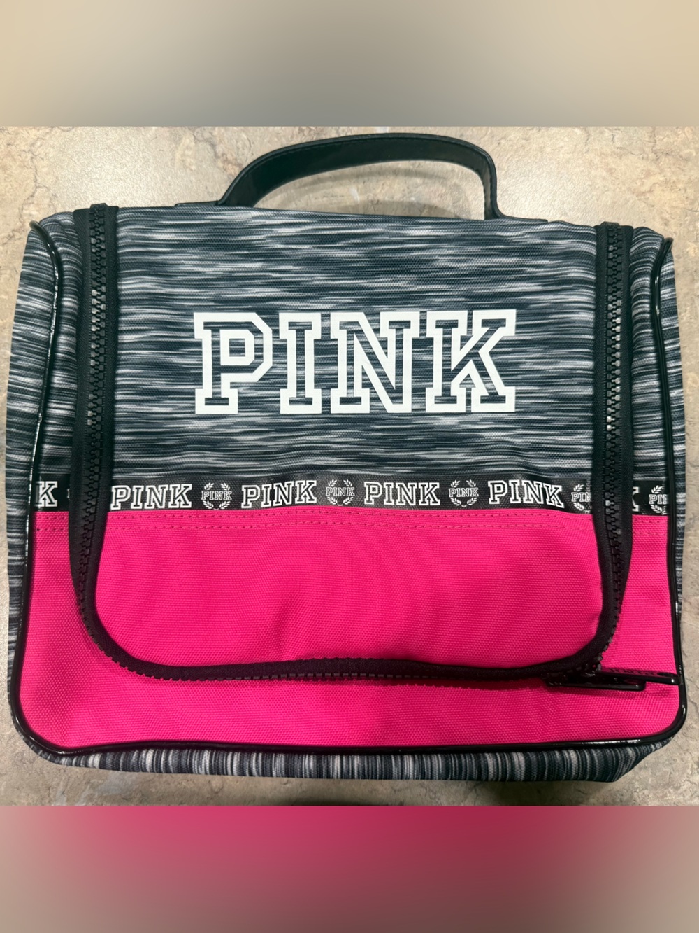 Victoria's Secret Pink Makeup Travel Case Hanging Shower Caddy Marl Gray Pink